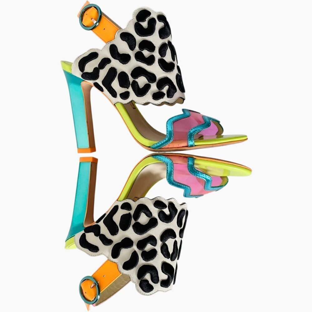 Sophia Webster Dionne Multicolor Leopard Print Heels Sandals - Picture 7 of 13